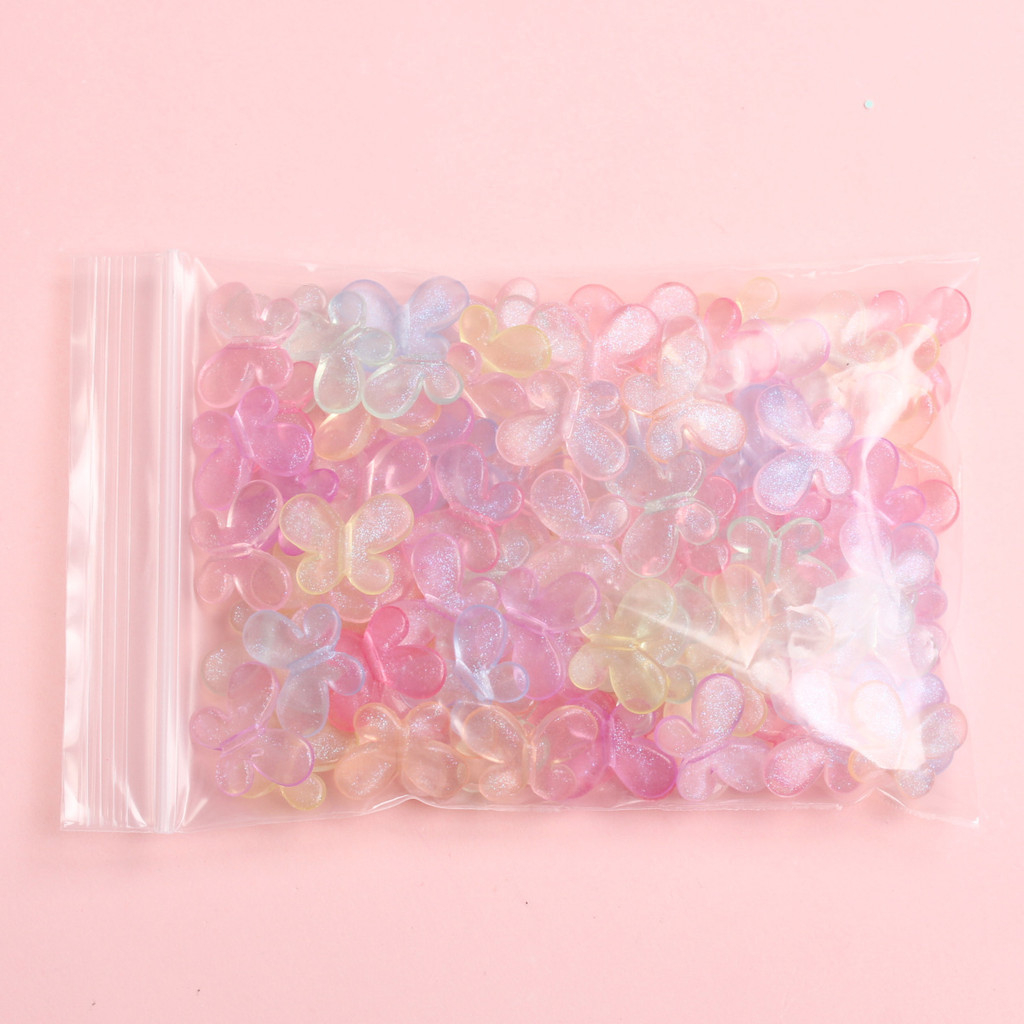 100Pcs Mixed Color Mermaid Himeji Shiny Transparent Butterfly Beads DIY ...