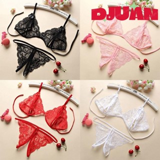 Lace Women Ribbon 2PC Thin with A Bra Sexy French Underwear Red