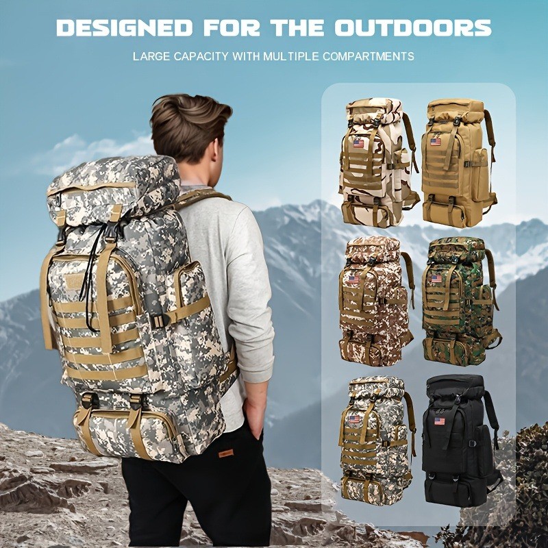 80L Tactical Hiking Backpack Oxford Fabric Waterproof Multi-Function ...