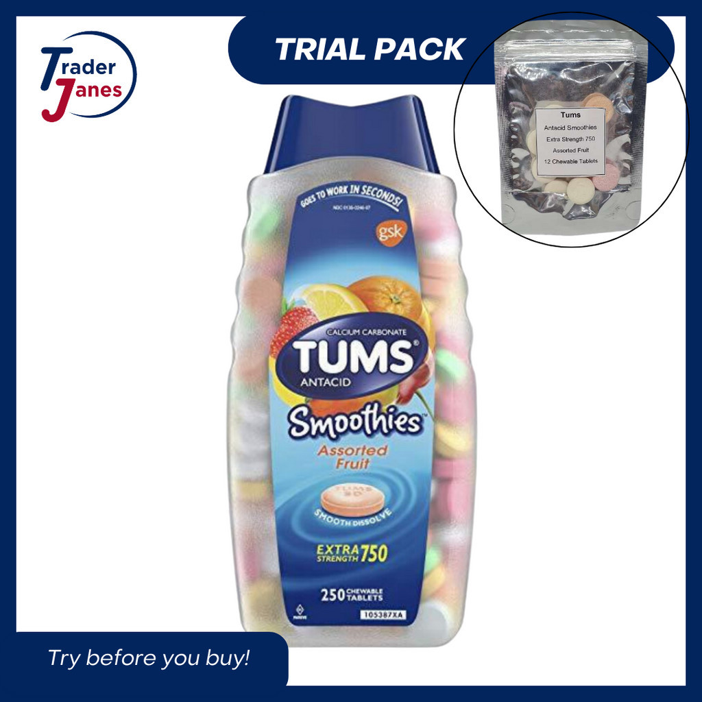 Trial Size Tums Smoothies Assorted Fruits Extra Strength 750 12