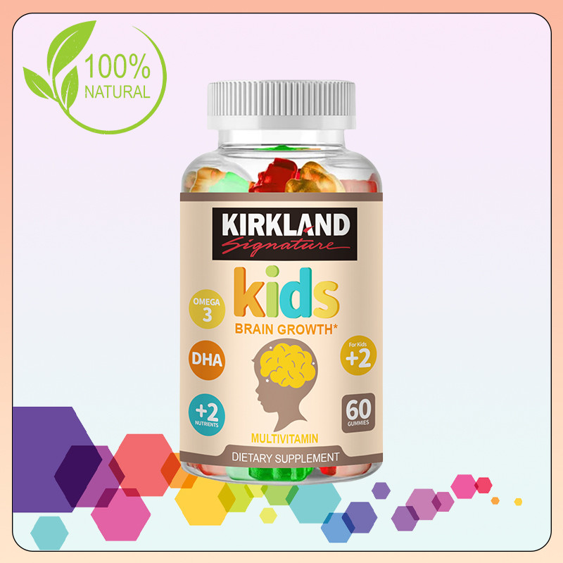 KIRKLAND Kids Brain Growth Gummies - Omega-3, DHA Multivitamin - Brain ...