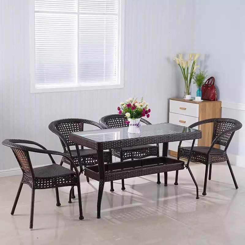 Balcony Rattan Chair and Table Set Leisure Glass Household Outdoor ...