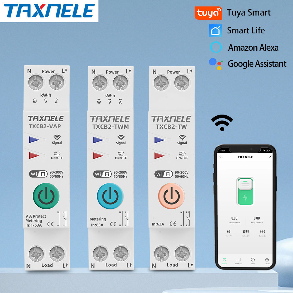 tTAXNELE TXCB2 1P 63A TUYA WIFI Smart Circuit Breaker Power Metering ...