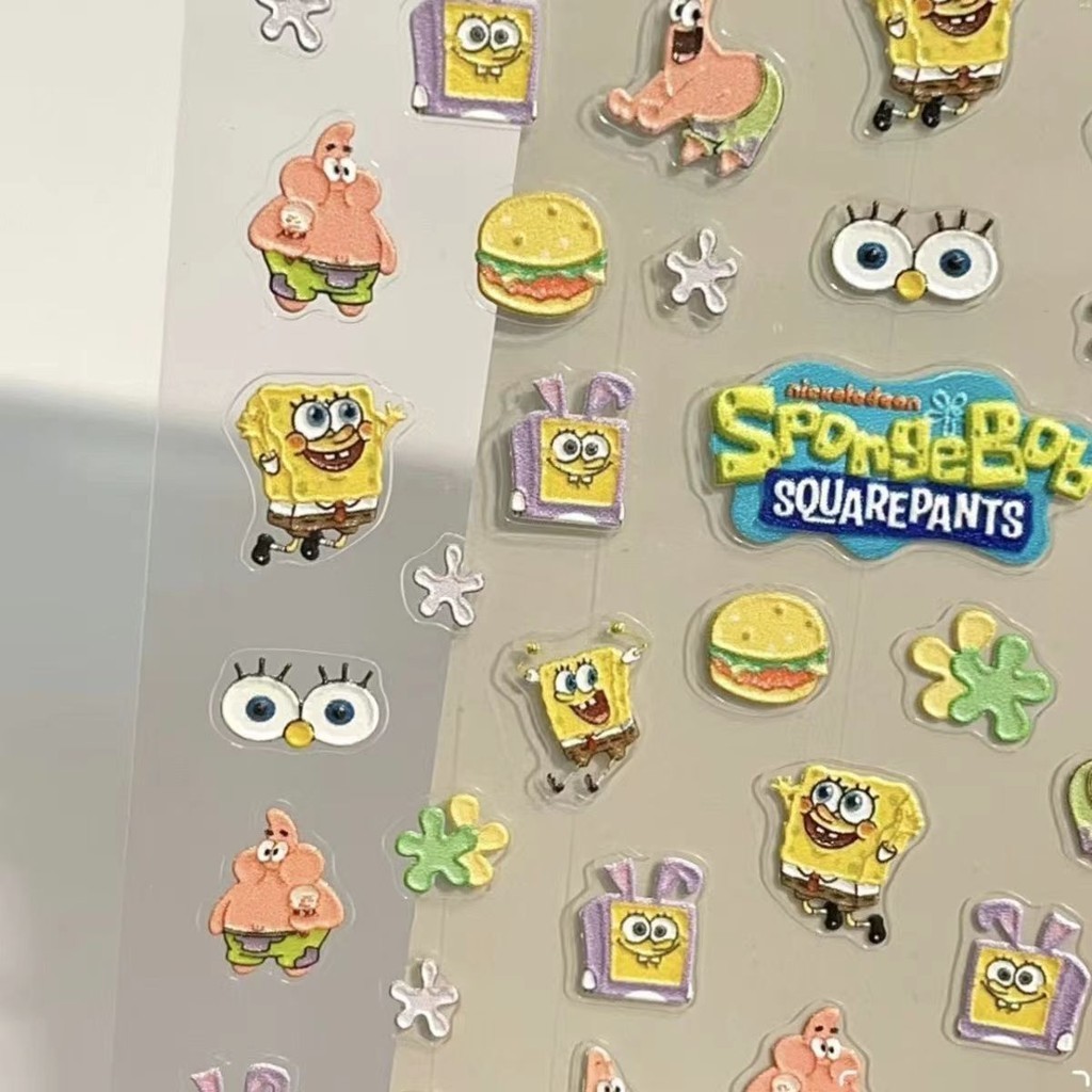1 Sheet Spongebob Stickers Cartoon Cute Anime Style Nail Art Stickers ...