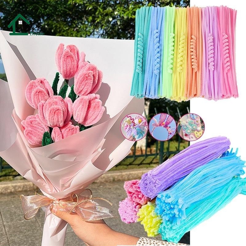 100pcs Colorful Dense Fuzzy Wire Pipe Cleaner Rod Craft Flower Chenille ...