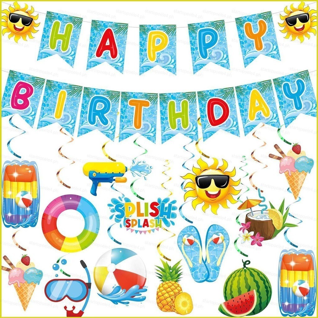 SnOw Swimming pool birthday theme celebrate happy summer party banner ...