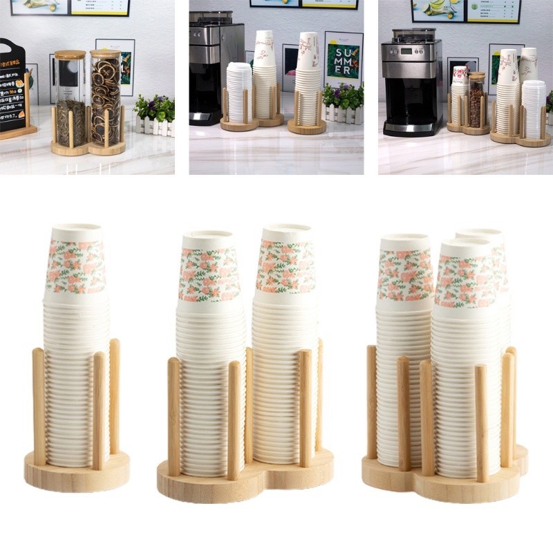 Disposable Cup Storage Holder Wood Dispenser Mug Display Household ...