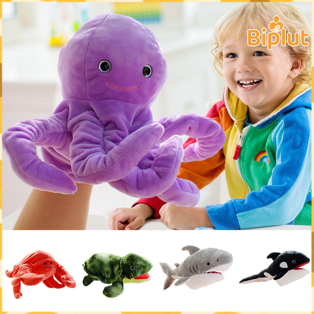 BIPLUT Plush Sea Animal Hand Puppet Movable Mouth Shark Whale Turtle ...