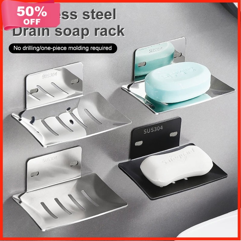 304 Stainless Steel Soap Drain Soap Holder Wall Mounted Dish Soap Box ...