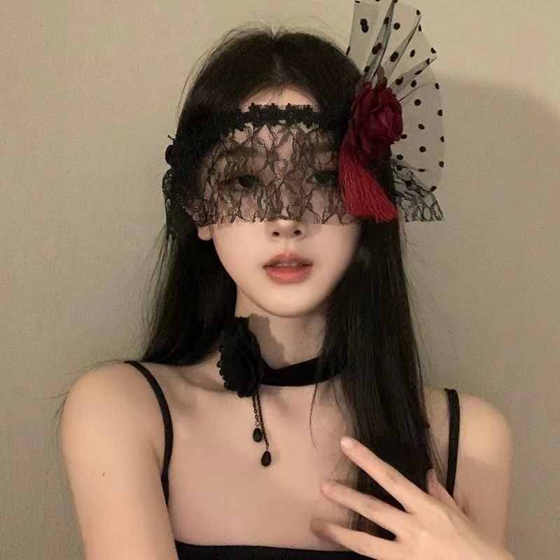 [Magpie]Dark Wind Red Rose Lace Mask Song and Dance Half Face Princess ...