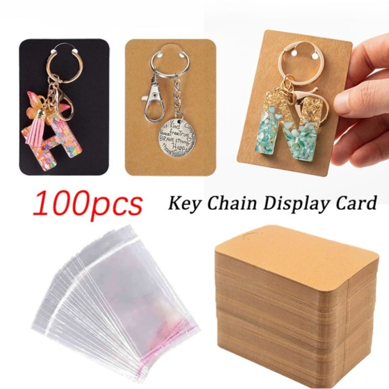 100 Pcs Keychain Display Cards with Self-Sealing Bags for Display Key ...