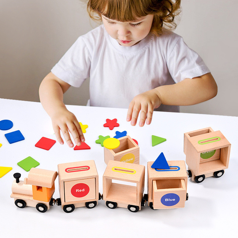 Cross-border Children Wooden Magnetic Small Train Color Shape ...