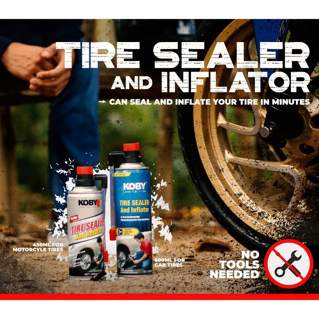 Koby Tyre Tire Sealer And Inflator Motorcycle Parts Motors Car 450ml ...