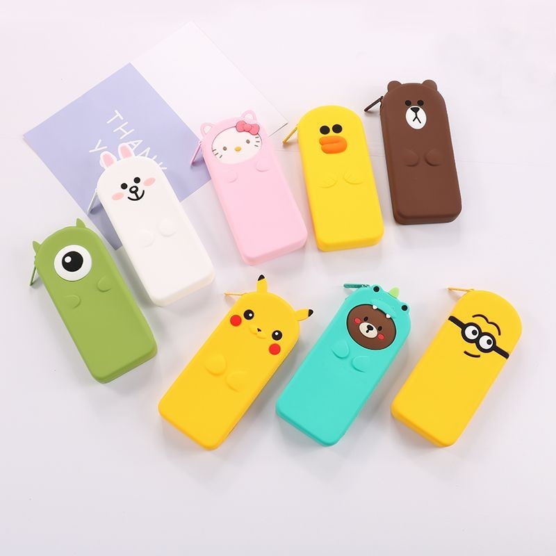Brown Bear Silicone Pencil Case Cartoon Pikachu Pencil Case Flat Pencil