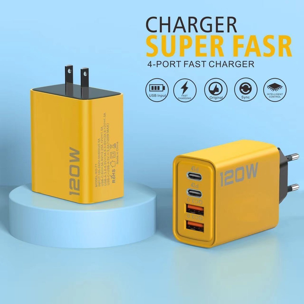 New 120W Dual PD + Dual USB Charger Dual Typec Smart Fast Charging Head ...