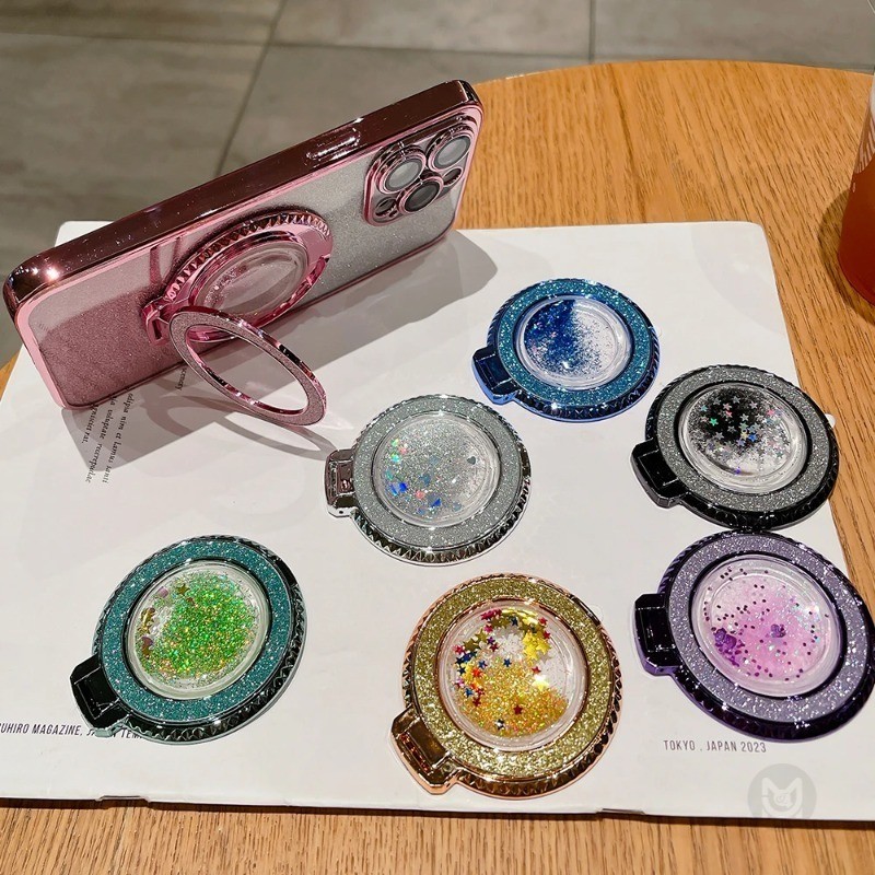 Universal Phone Holder Bling Magnetic For Magsafe Stand For All Phone  Glitter Mirror Magnetic Stand Holder Quicksand Bracket Phone Holder Cover 