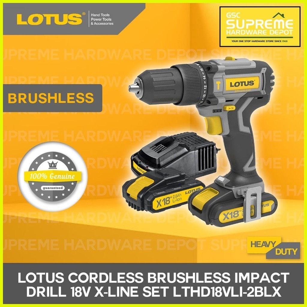 Lotus Cordless Impact Drill Brushless 18V X Line with 2pcs Battery and Charger LTHD18VLI 2BLX