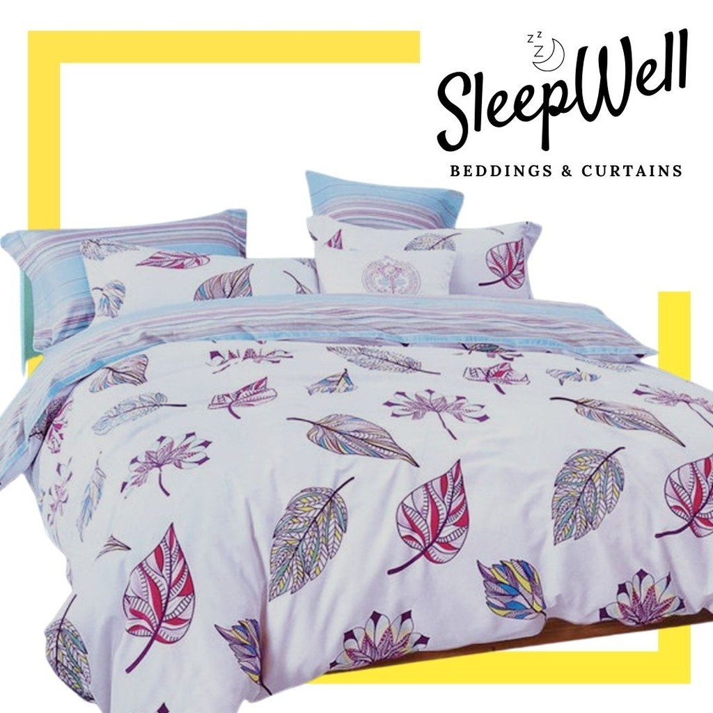 SLEEPWELL MNL 3 in 1 Bedsheet Printed Boho Leaves Bedding (2 Pillow