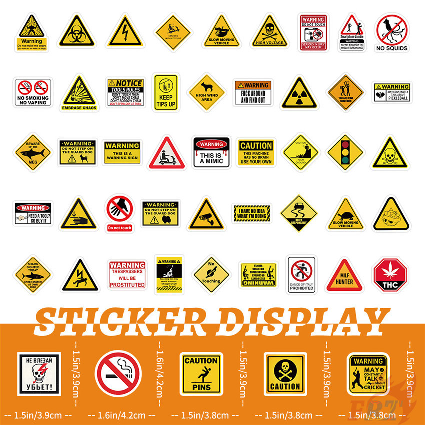 100Pcs/Set Warning Sign Mini Stickers DIY Fashion Waterproof Doodle ...