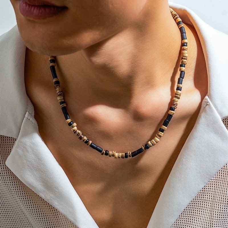 Bohemian Wooden Coconut Shell Beaded Choker Necklace - Multilayer Bib Necklace For Women, Ethnic Chunky Jewelry