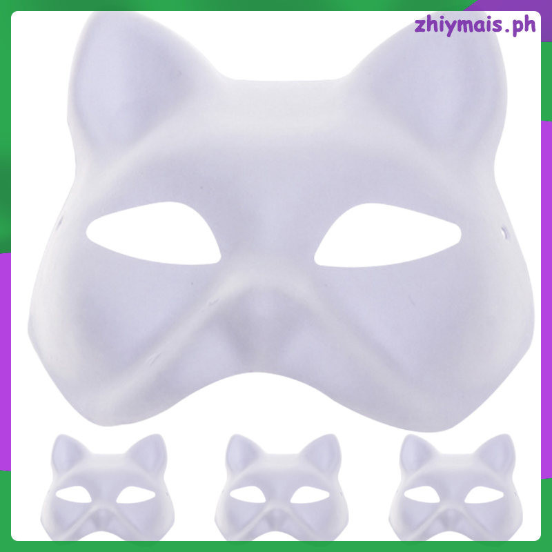 4 Pcs Mask Masquerade DIY White Masks Blank Therian Cat Hand Painted ...