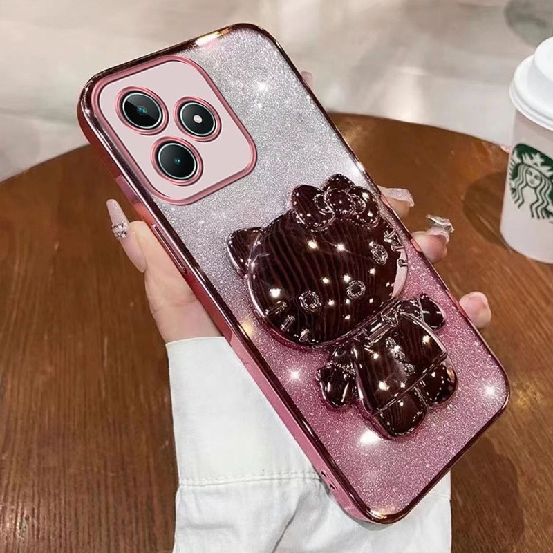 Casing realme C53 5g 2023 REALME C51 phone case Softcase Silicone  shockproof Cover new design glitter for girl with Cat holder clear cases  sfktm01