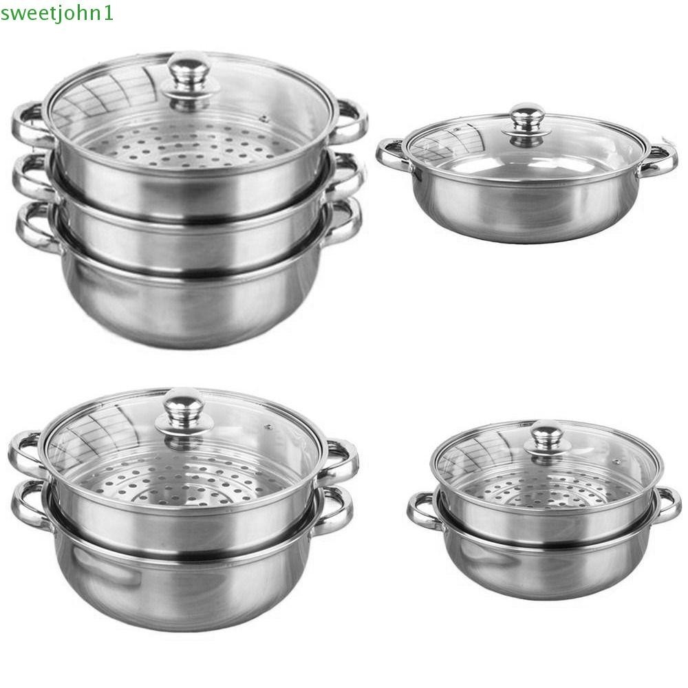 SWEETJOHN Vegetable Steamer Pan Set, Stainless Steel 1/2/3-Layer ...