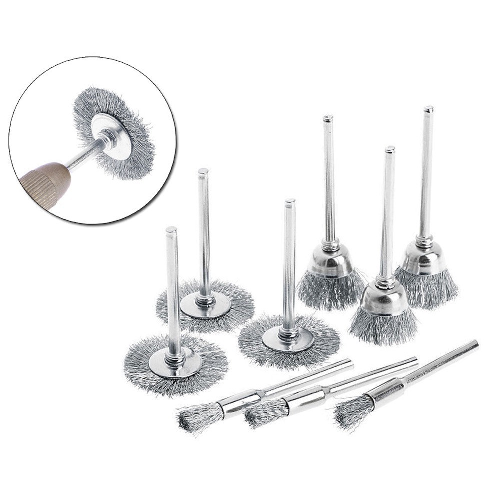 9pcs/Rotary Steel Wire Brush Drill Attachment Cup Wheel Set Tool Rust ...