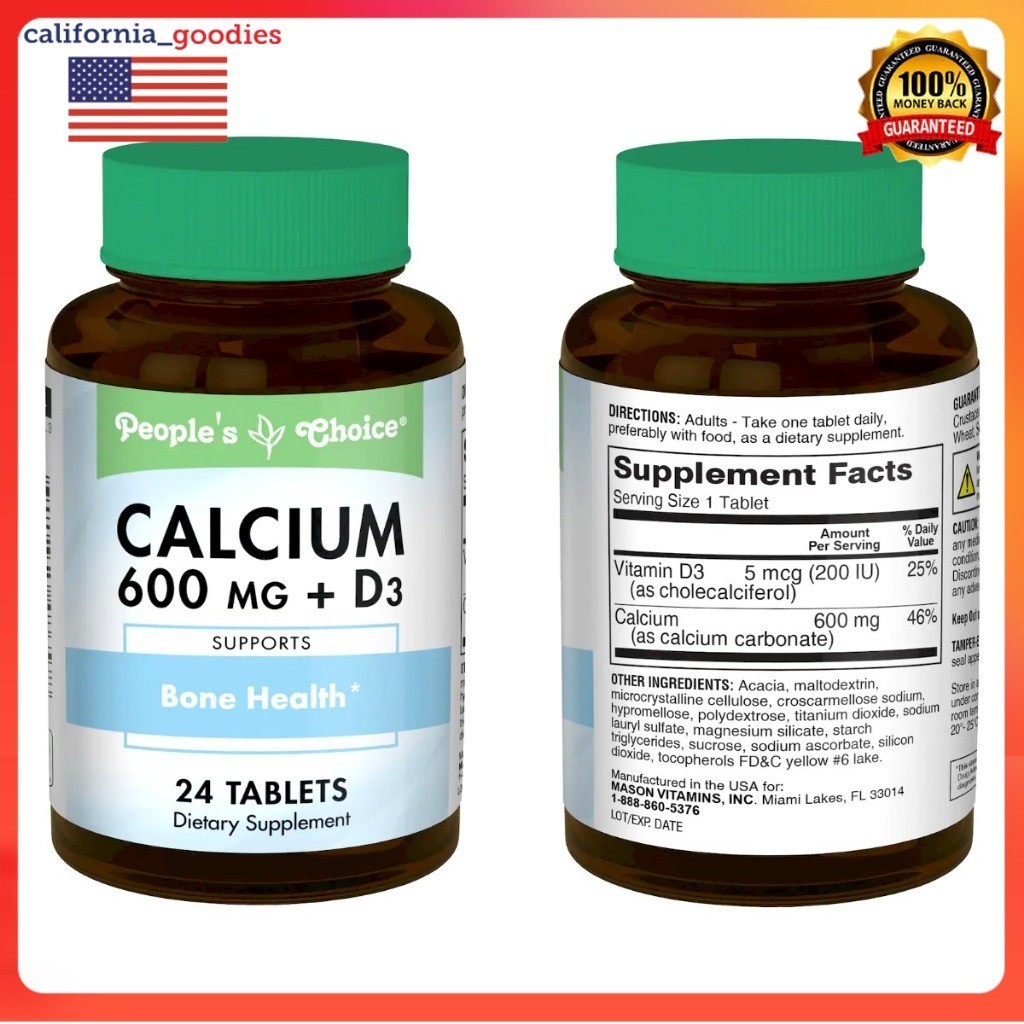People's Choice CALCIUM 600mg + D3 Dietary Supplement Supports Bone