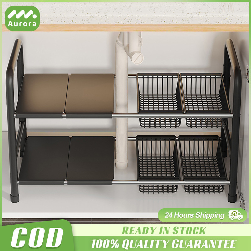 Under Sink Organizer Rack Adjustable 2 Tier Expandable Storage Rack ...