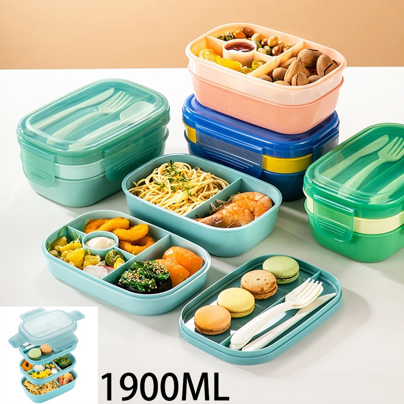 1900ml Anti-spill Lunch Box 3-compartment 3-layer Can Be Used In 