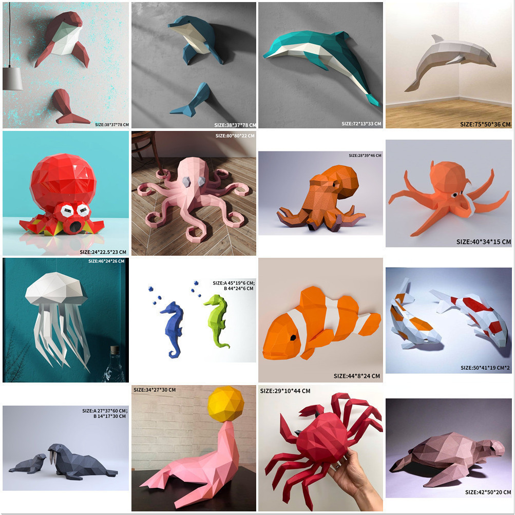 Momo Creative Paper Model D2, Sea Animals, Dolphins, Crabs, Home Wall ...