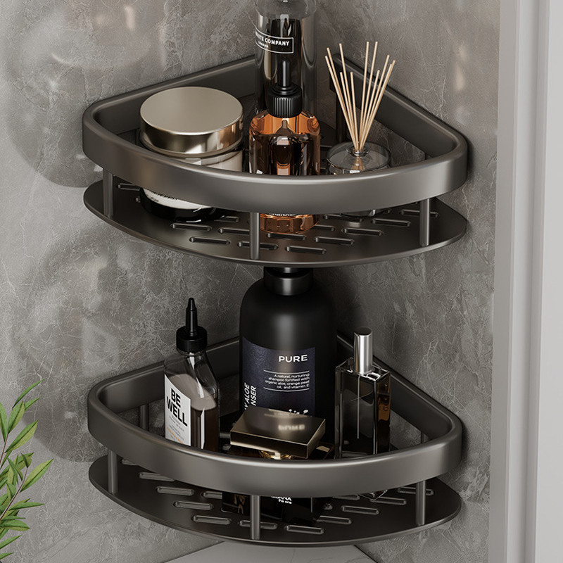 2 Layers Punch-free Bathroom Corner Shelf Corner Rack Organizer Toilet ...