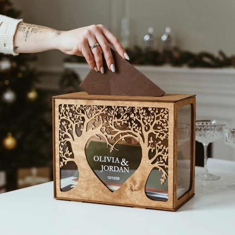 [Customized] Wedding Card Box, Family Tree Card Box with Slot for ...