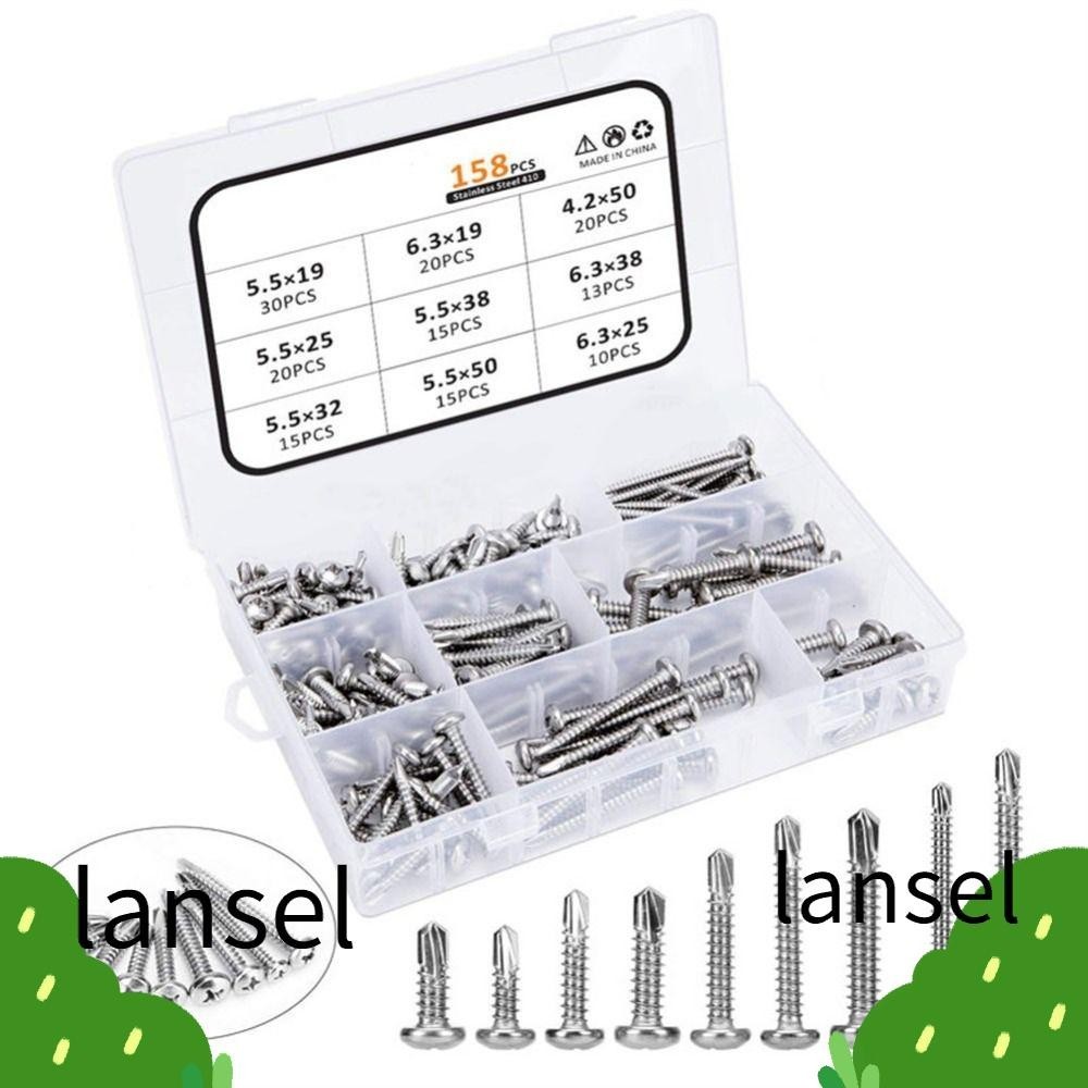 LANSEL 158Pcs Self Tapping Screws for Metal, 410 Stainless Steel M4.2