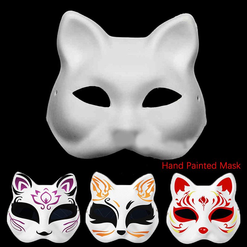 betu Japanese Mask Half Face Hand-ed Cat Fox Mask Anime Masquerade ...