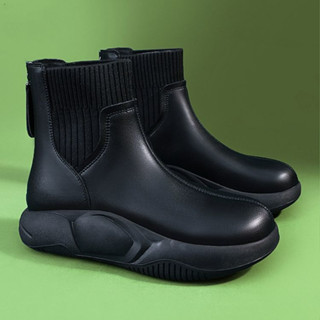 Women's elastic zipper boots/winter retro round-toe short boots/knitted ...