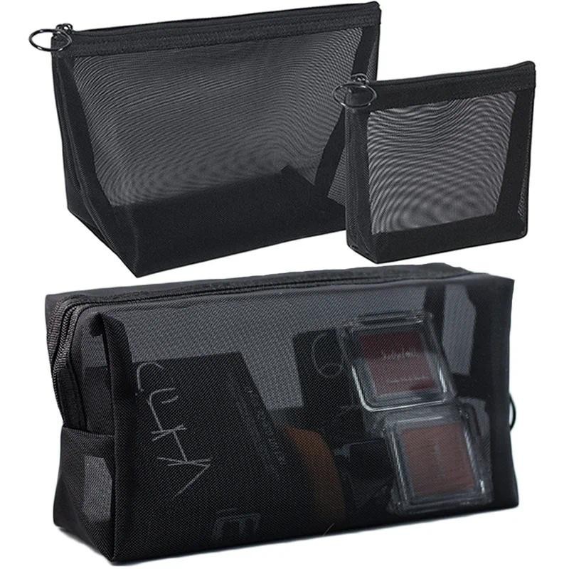 Black Mesh Makeup Bag Women Transparent Cosmetic Bag Small Large ...