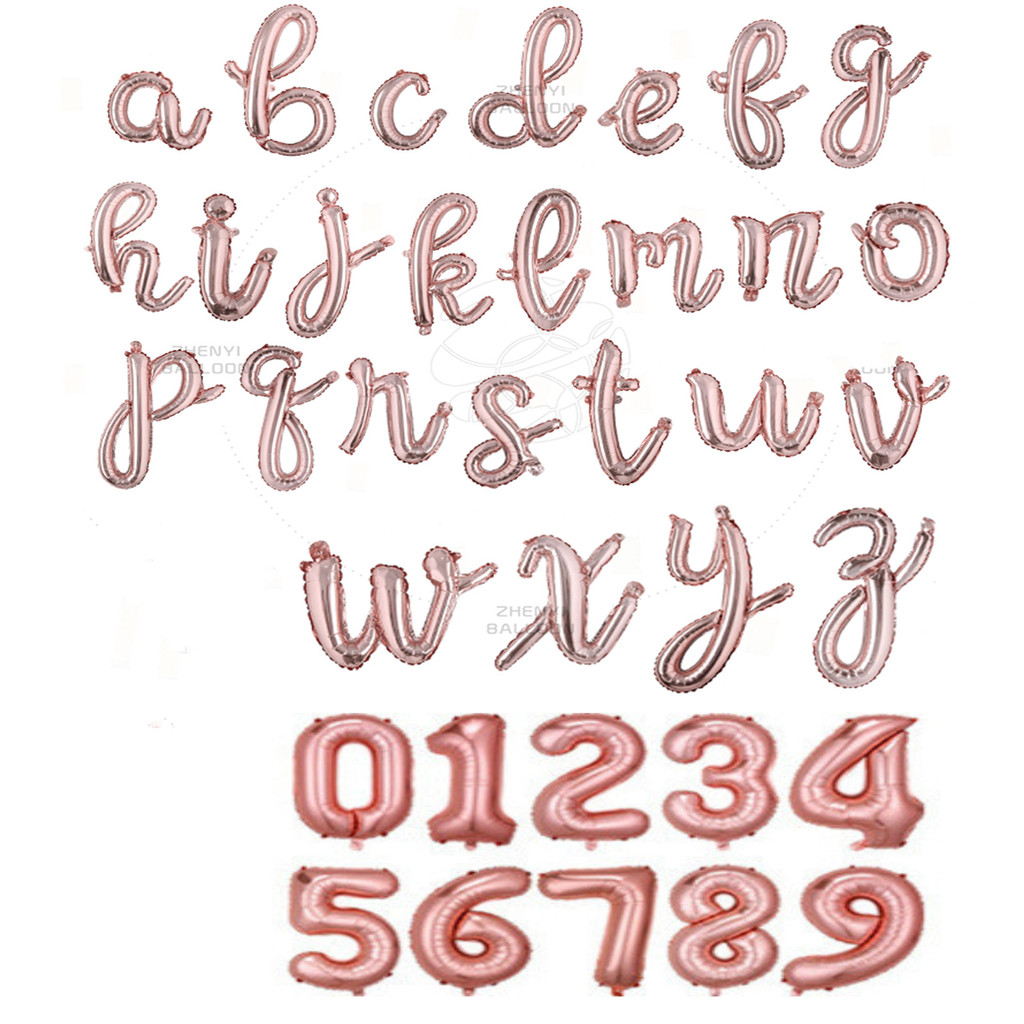 Rose gold cursive script 18 inch Letter A-Z Number 0-9 Foil Balloons ...