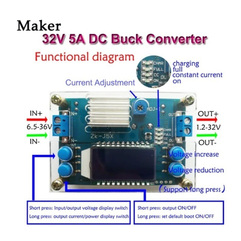 32V 5A DC DC Buck Converter CC CV Variable DC Power Supply Module 1.2 ...