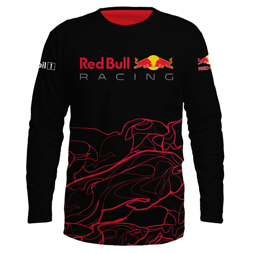 T-shirt new long sleeve RACING+Red Bull design 3D printing round neck T ...
