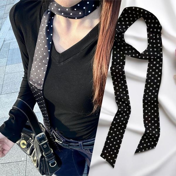 Black Polka Dot Narrow Long Strip Small Silk Scarf Women Scarf Korean ...
