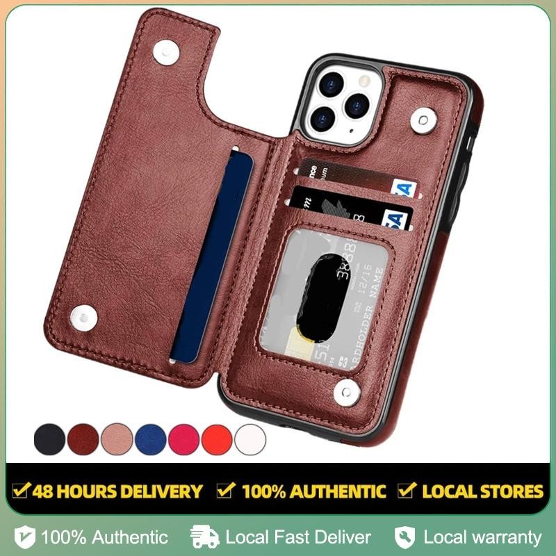 Luxury Leather Wallet Phone Case For iPhone 16 11 13 12 14 15 Pro Max  Double Button With Card Slot