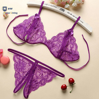 Crossdresser Ultra-thin Floral Transparent Underwear Lace Bow Half Cup Bras