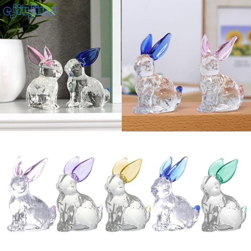 cc Crystal Glass Rabbit Statue Easter Decoration for Home Office Garden ...