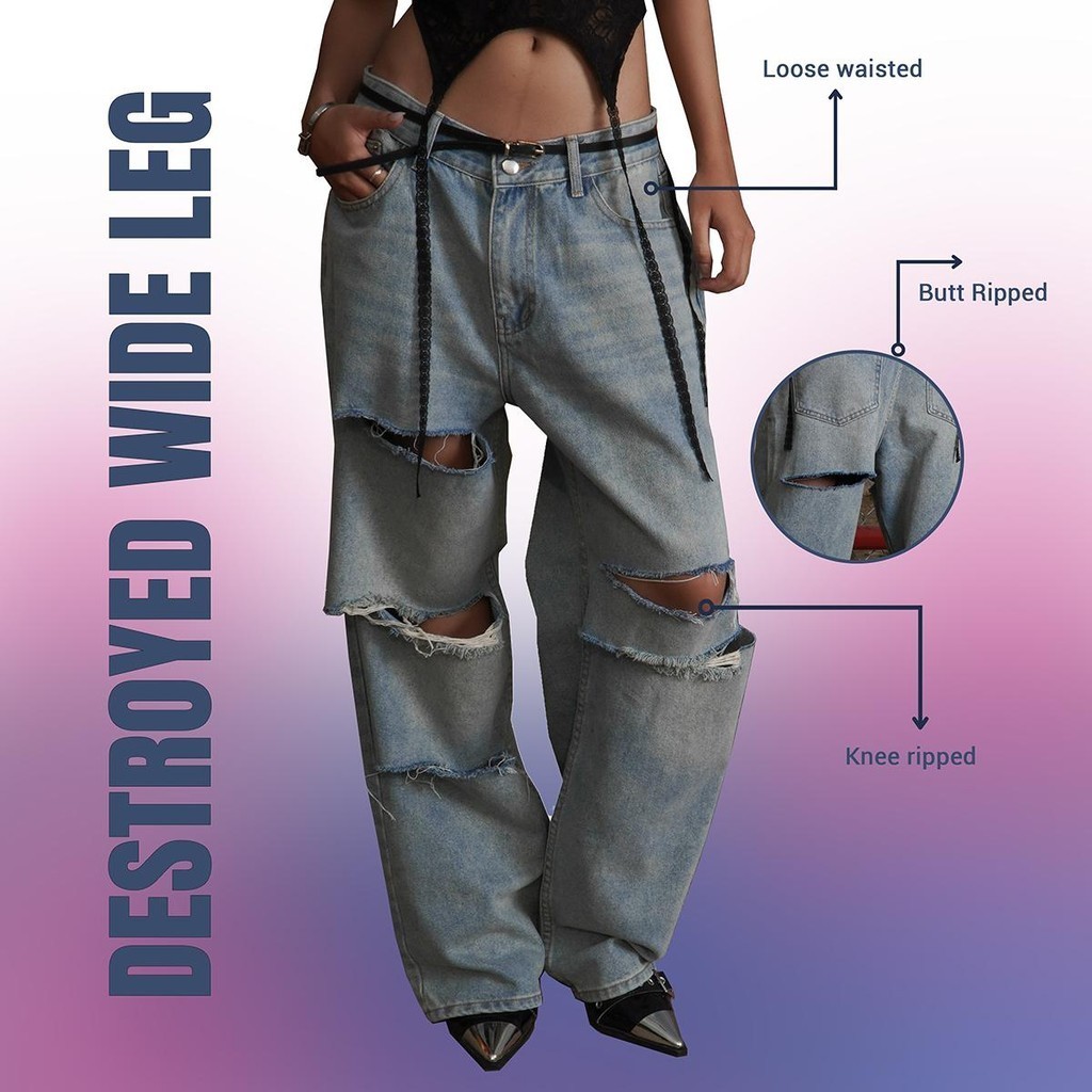 Destroyed Wide-Leg Jeans main image 1