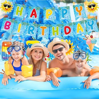 SnOw Swimming pool birthday theme celebrate happy summer party banner ...
