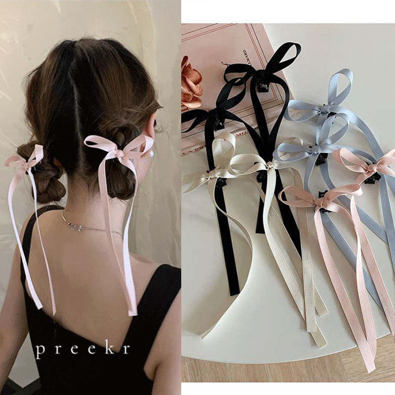 2PCS/Small Korean Bow Hair Clip Grip Ribbon Sweet Cute Hairpin for ...