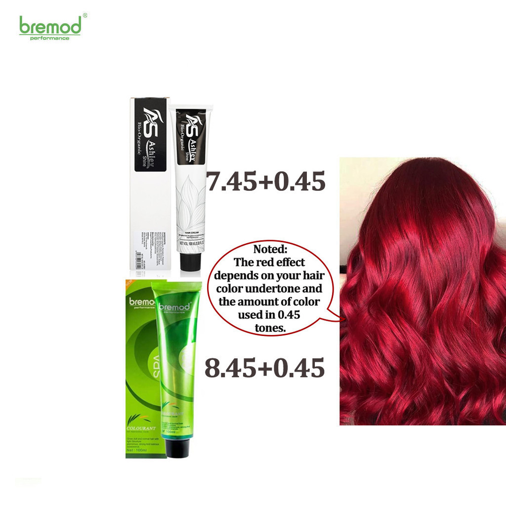 Bremod Hair Color 7.45 Vivid Red 0.45 Red Dye Cream-Semi-Permanent ...