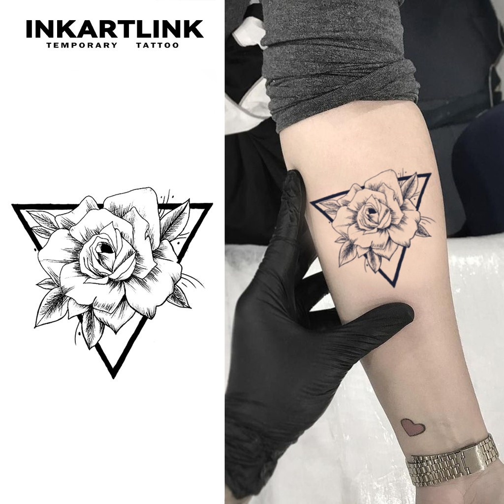 Rose Flower Triangle Pattern Temporary Fake Tattoo Sticker Waterproof ...